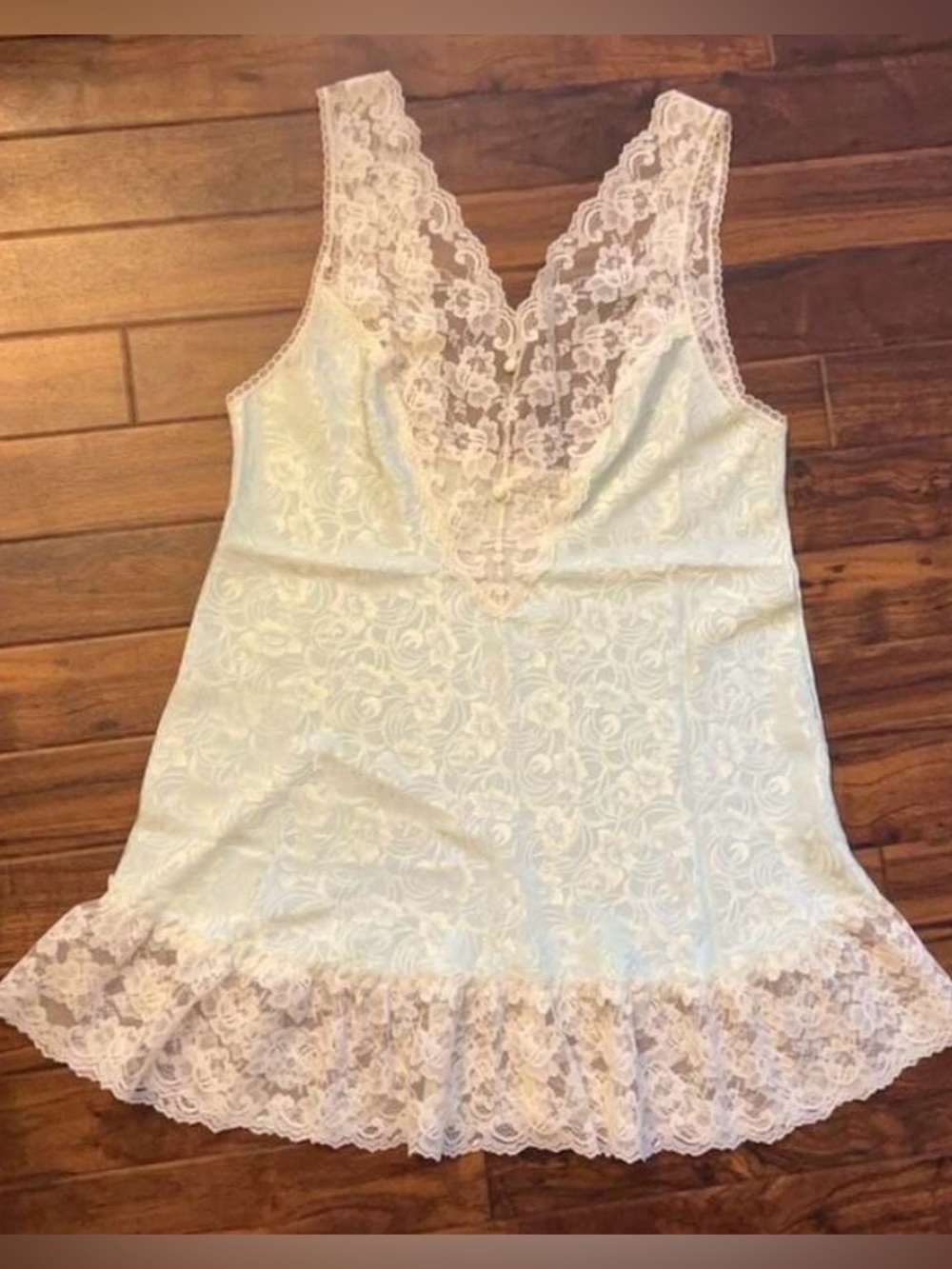 Vintage Val Mode Mint Green Floral Lace Trimmed Chemise Nightgown or Slip Medium